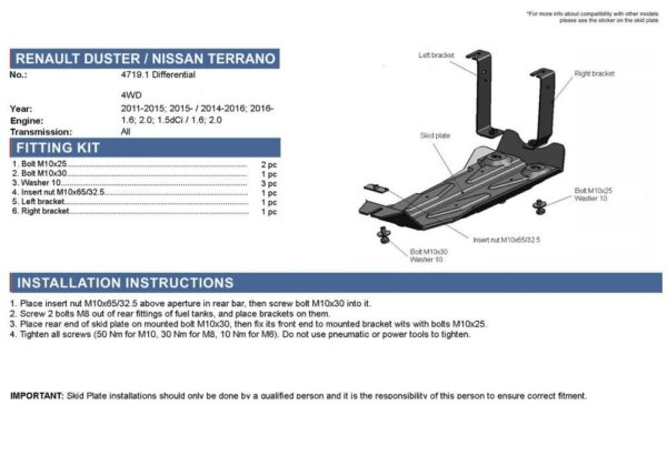 PLAQUE PROTECTION RIVAL DIFFERENTIEL DACIA DUSTER 4WD 2010 page 2